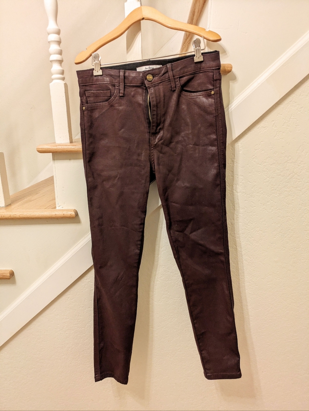 Sam Edelman - Women's Maroon Coated Stiletto Skinny Ankle Jeans - Size 29